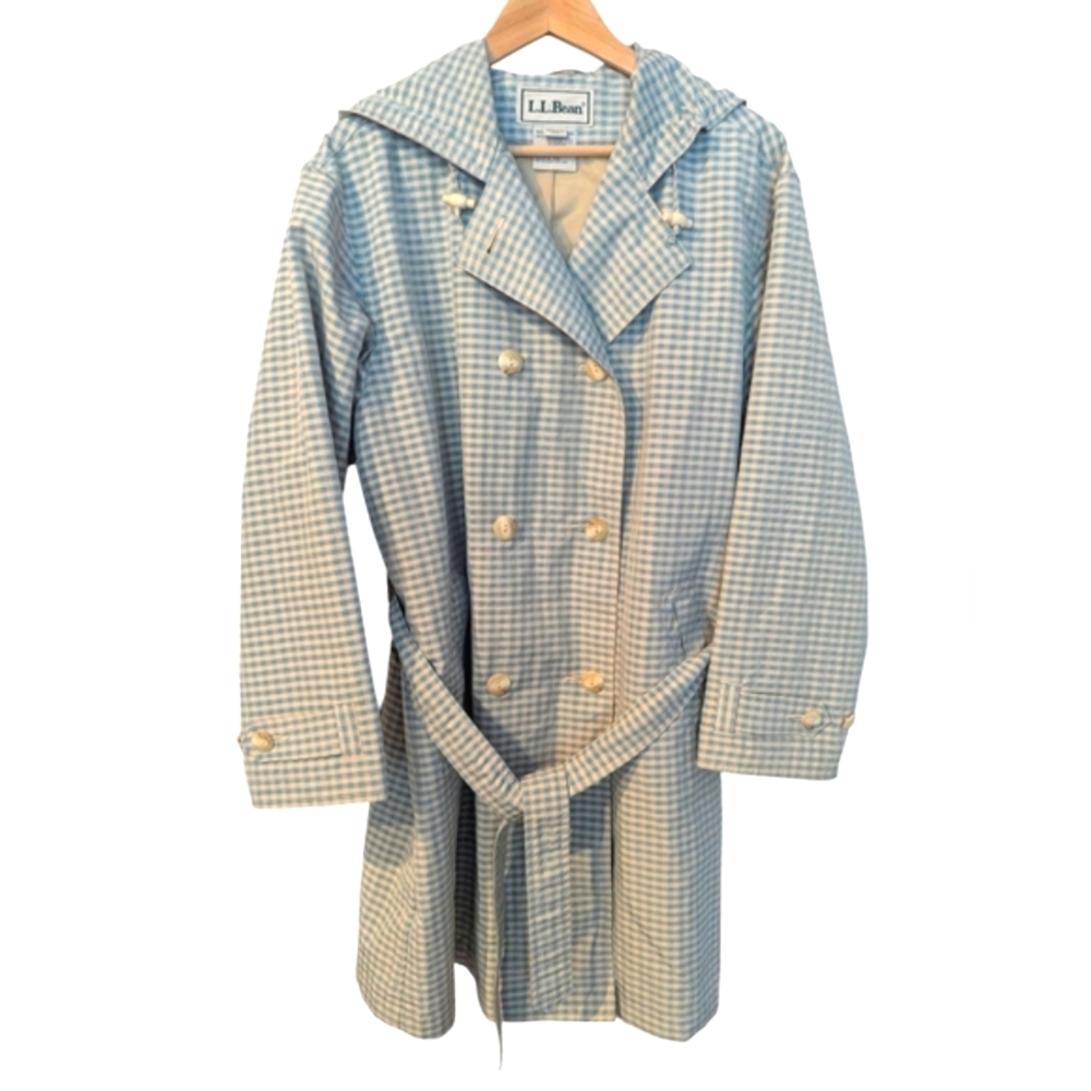 L.L. Bean Gingham Checkered Trench Coat
